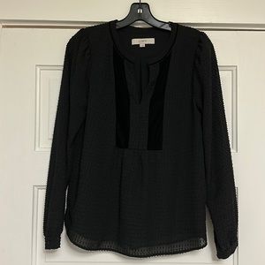 LOFT Black Textured / Velvet Blouse